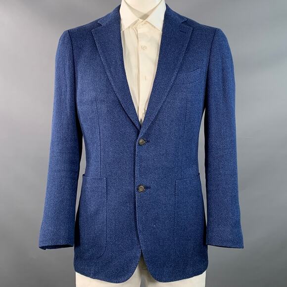 Suitsupply Other - SUITSUPPLY Size 44 Blue Woven Silk Linen Notch Lapel Sport Coat